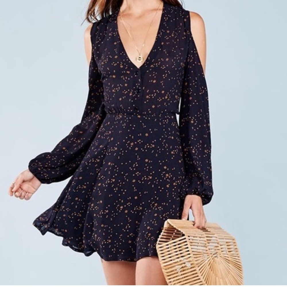Reformation Calla Dress in navy celestial, size 0, excellent condition